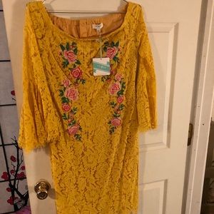 Umgee Lace Dress With Floral Embroidery